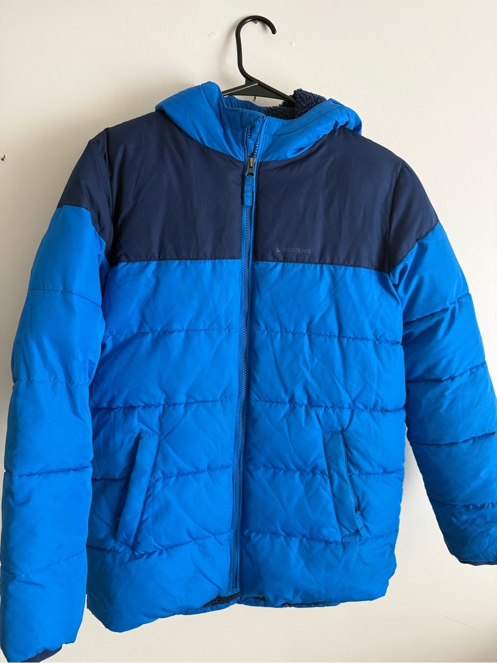 Lands' End Winter Coat Fleece Lined Puffer Parka Jacket Boy's Large (14-16) Blue